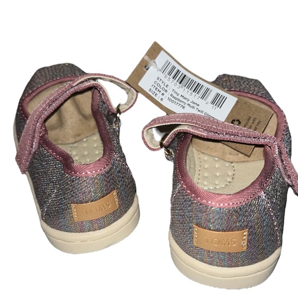 NWT TOMS Tiny Mary Jane raspberry multi twill glimmer size 6 - Picture 5 of 7